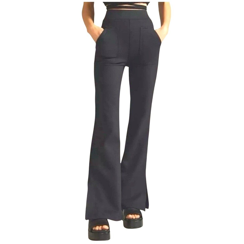 Maeve by Anthropologie Black High Waisted Flare Pants Side Slit Small